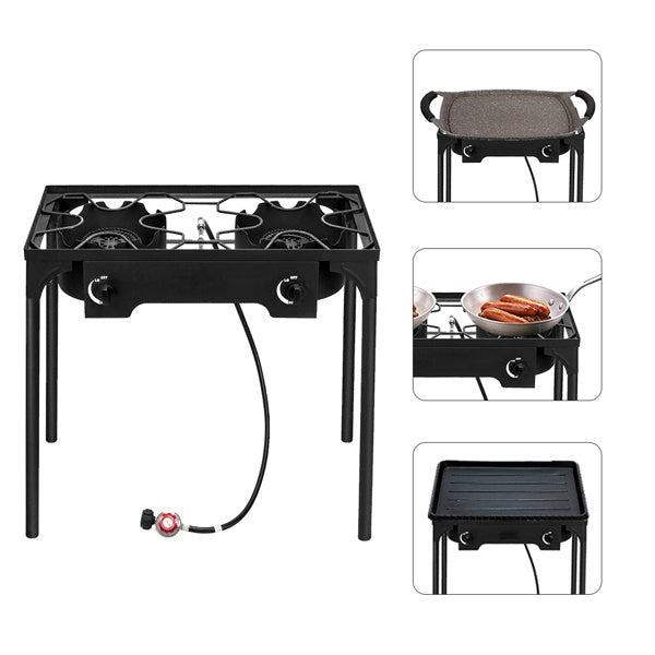 Shopi Vella four burner gas stove for home with sturdy black metal frame and versatile cooking options
