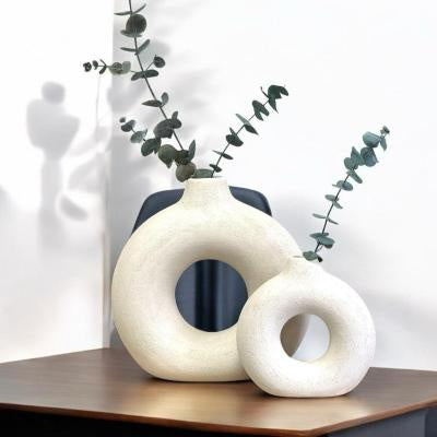 Shopi Vella frosted particle flower arranging vase set with eucalyptus branches on wooden table