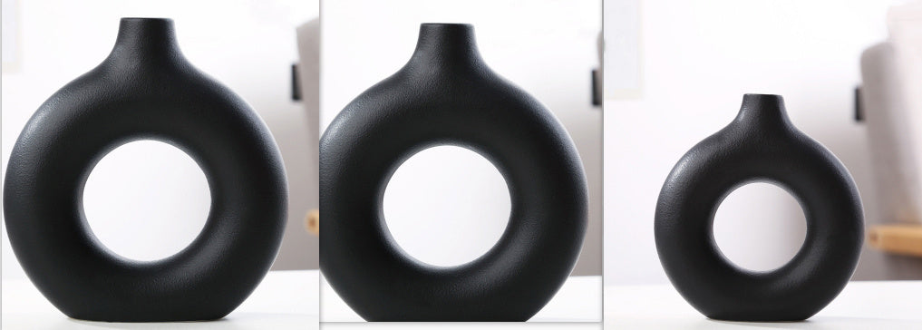 Shopi Vella black frosted particle flower arranging vase with round hollow center for modern home storage
