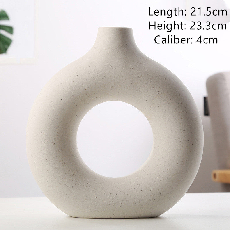 Shopi Vella frosted particle flower arranging vase with circular hollow modern design in white