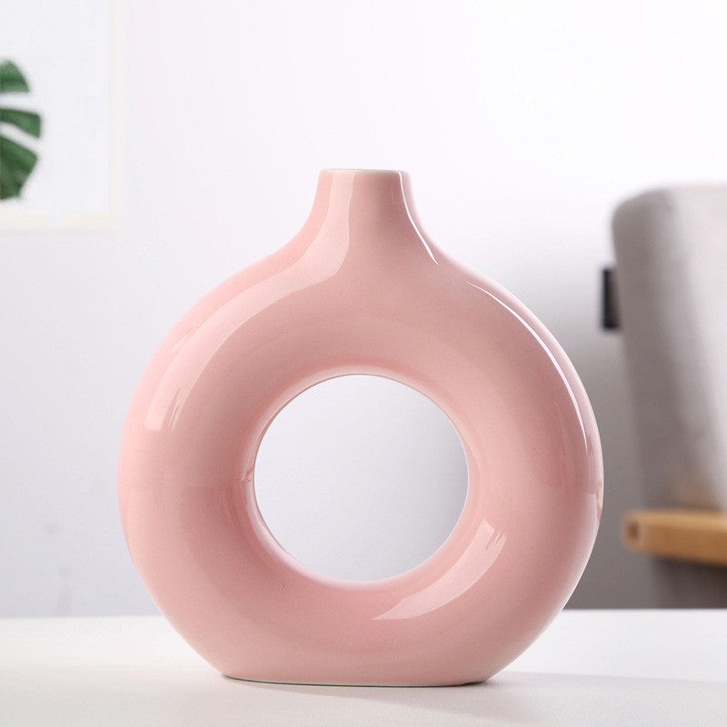 Shopi Vella frosted particle flower arranging vase in pink with a unique circular design for home storage