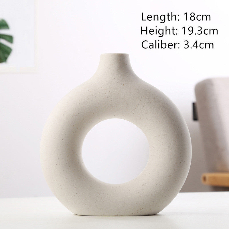 Shopi Vella frosted particle flower arranging vase with circular design in white matte finish
