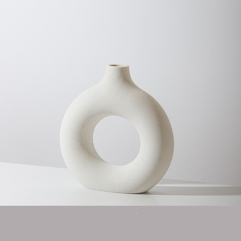 Shopi Vella frosted particle flower arranging vase with modern round hollow design in white