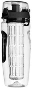 Shopi Vella fruit infuser water bottle 32oz with clear body and black lid for fresh flavored drinks