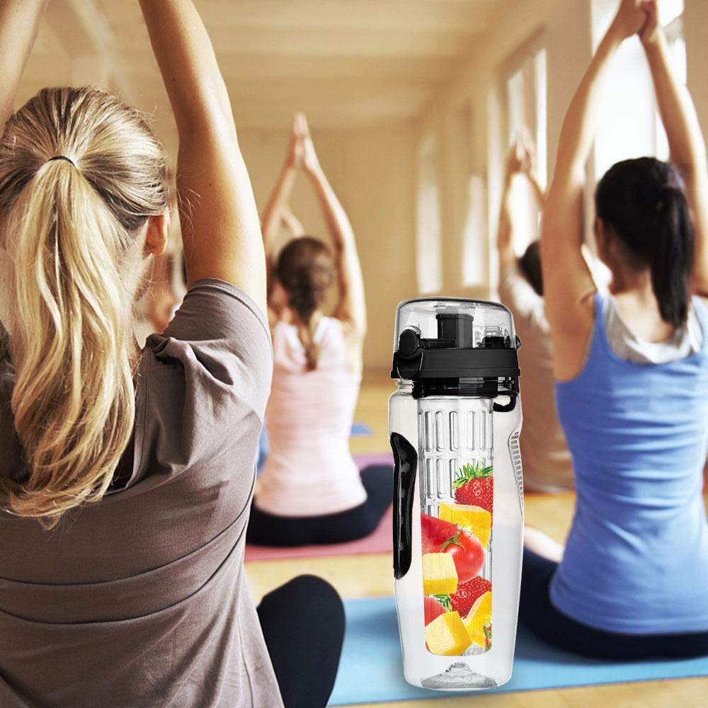 Shopi Vella fruit infuser water bottle 32oz with fresh fruit inside used during yoga session
