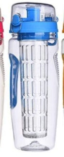 Shopi Vella fruit infuser water bottle 32oz with blue lid and infuser core for fresh flavored drinks