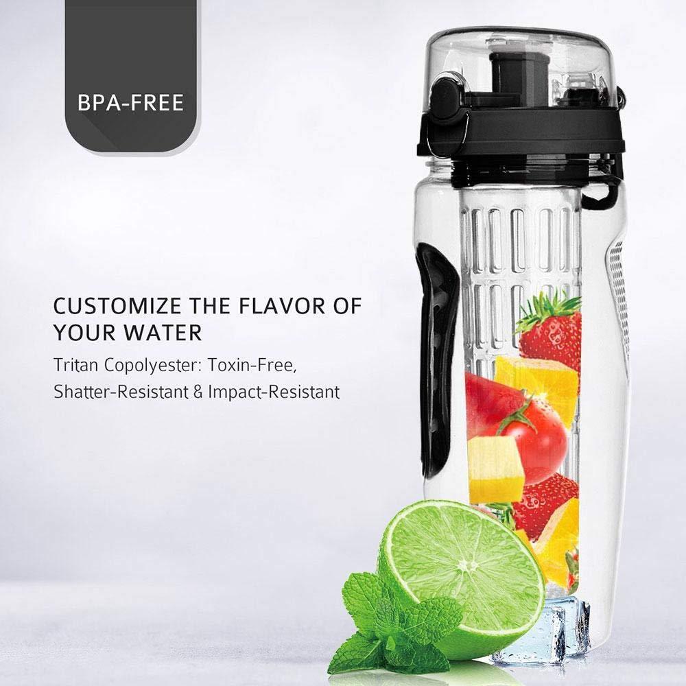 Shopi Vella fruit infuser water bottle 32oz with BPA-free tritan copolyester and colorful fruit inside