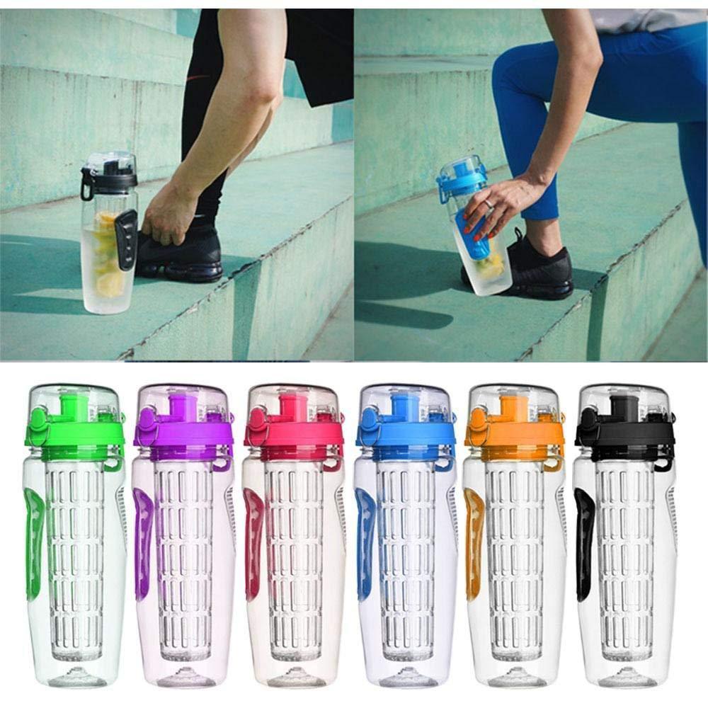 Shopi Vella fruit infuser water bottle 32oz in six colors including green, purple, red, blue, orange, and black for hydration