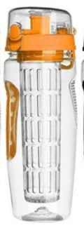 Shopi Vella fruit infuser water bottle 32oz with orange lid and clear body for fresh infused drinks