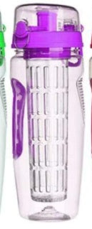 Shopi Vella fruit infuser water bottle 32oz with purple lid and clear body for fresh flavored drinks
