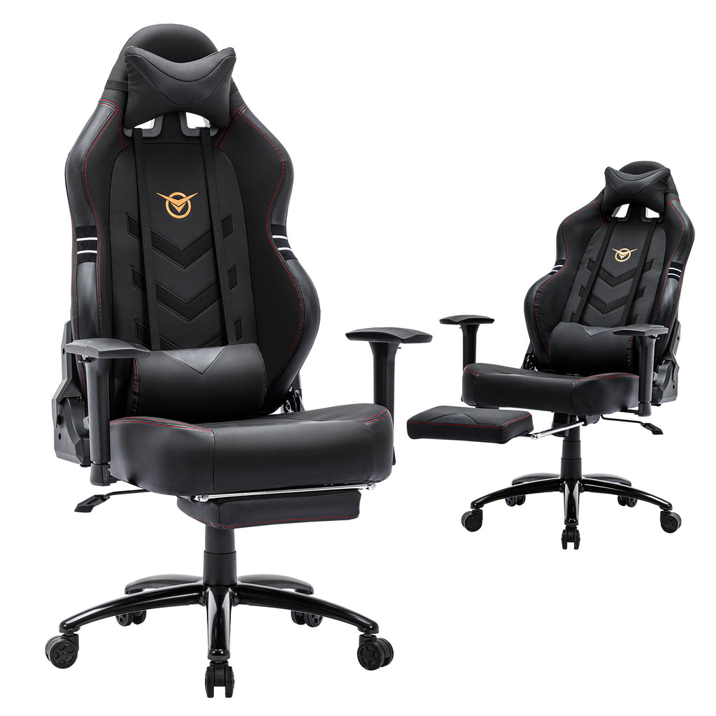 Black ergonomic racing computer chair 350lbs with adjustable armrests and footrest for gaming