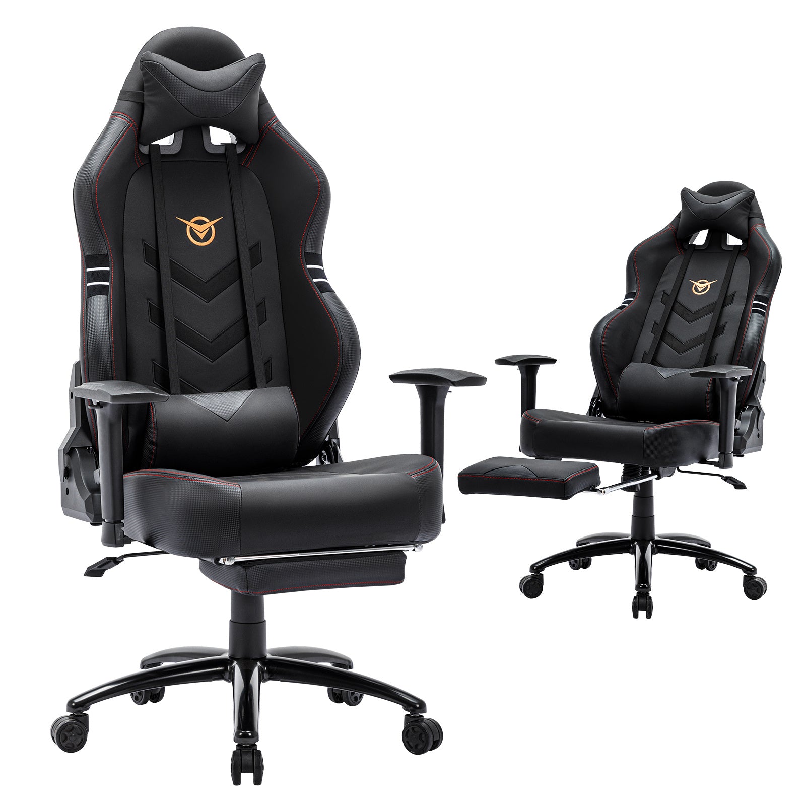 Black ergonomic racing computer chair 350lbs with adjustable armrests and footrest for gaming