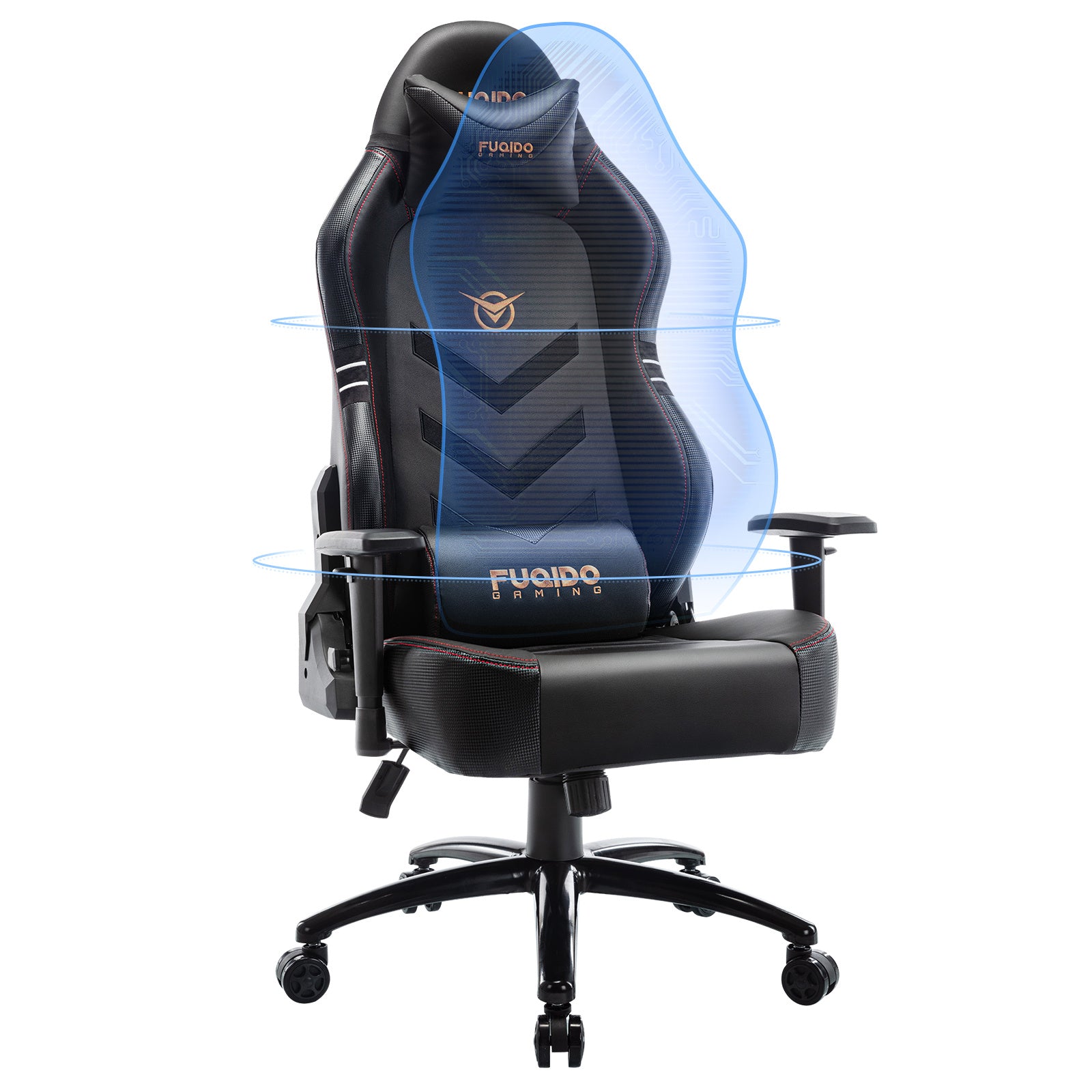 Black ergonomic racing computer chair 350lbs capacity with adjustable armrests and lumbar support