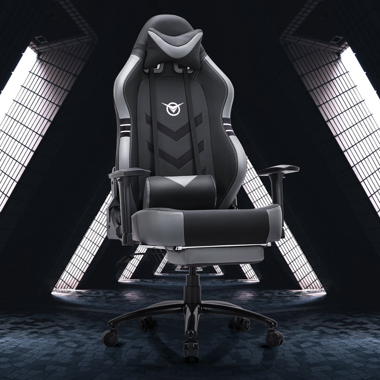 My Store racing computer chair 350lbs with black and gray ergonomic design and adjustable armrests