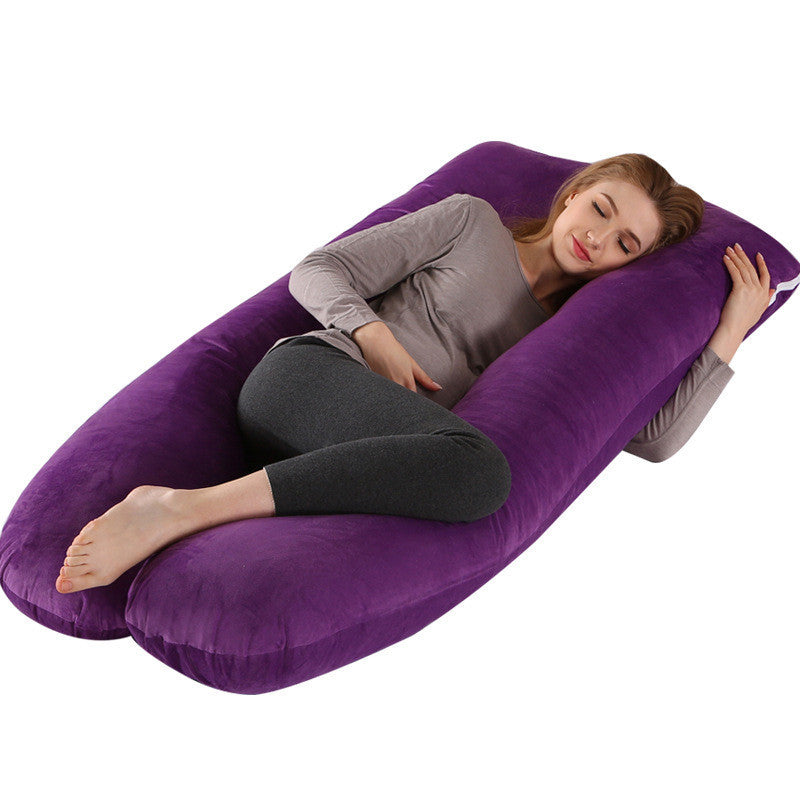 Shopi Vella full body maternity pillow with purple pillow case for comfortable pregnancy support