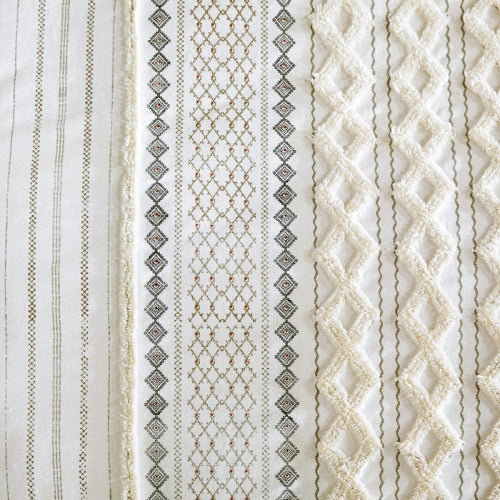 Shopi Vella full queen duvet cover with chenille featuring textured diamond and stripe patterns in neutral colors