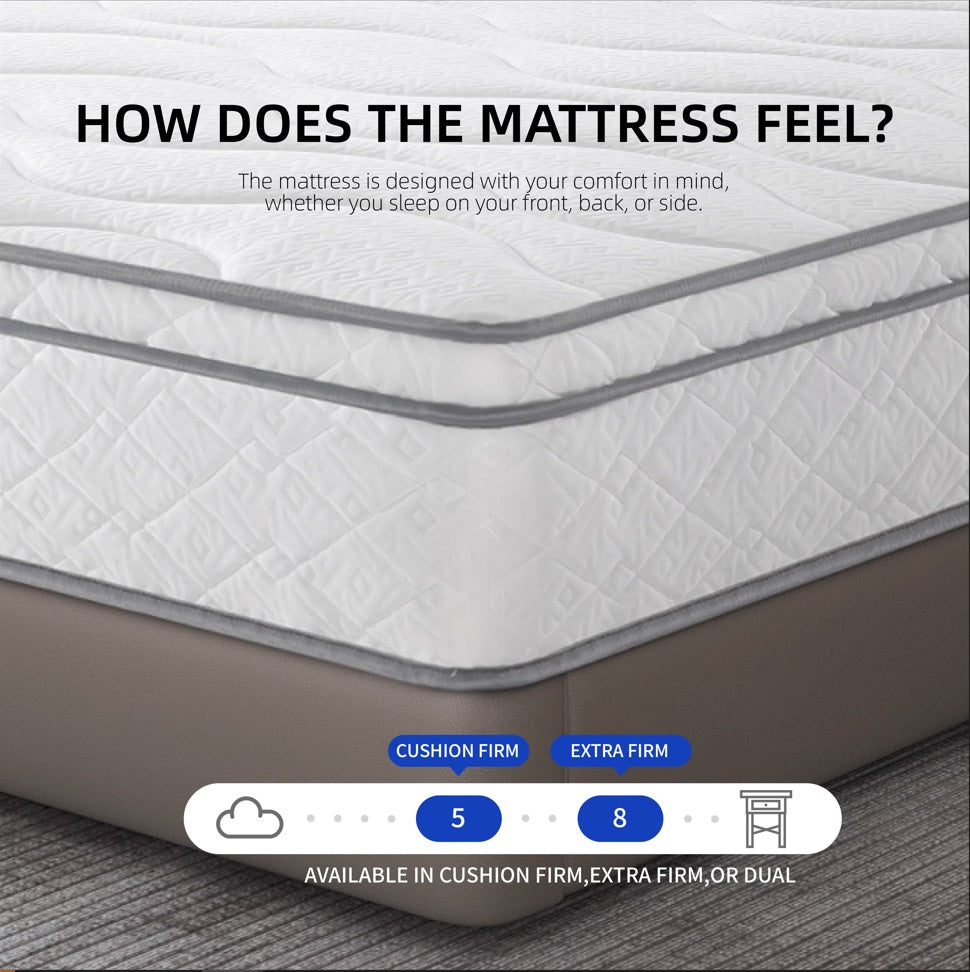 Full size hybrid mattress gel memory foam bedding set showing mattress layers with cushion and extra firm options