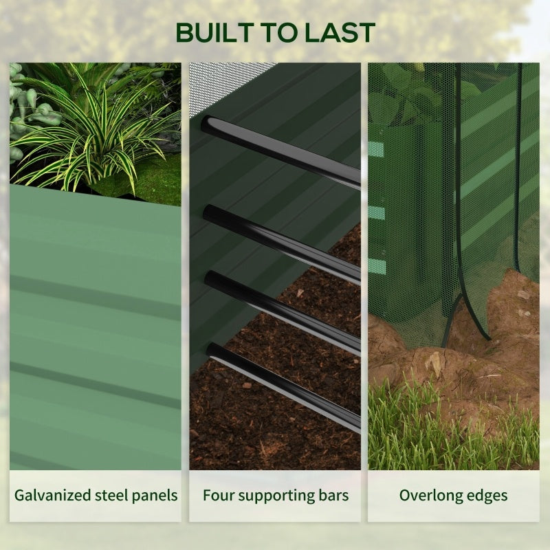 Shopi Vella galvanized steel planter box with galvanized steel panels, four supporting bars, and overlong edges
