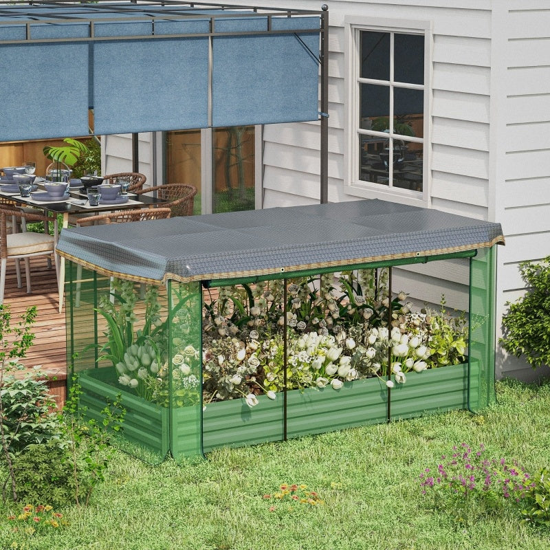 Shopi Vella galvanized steel planter box with protective cover and mesh sides for outdoor gardening