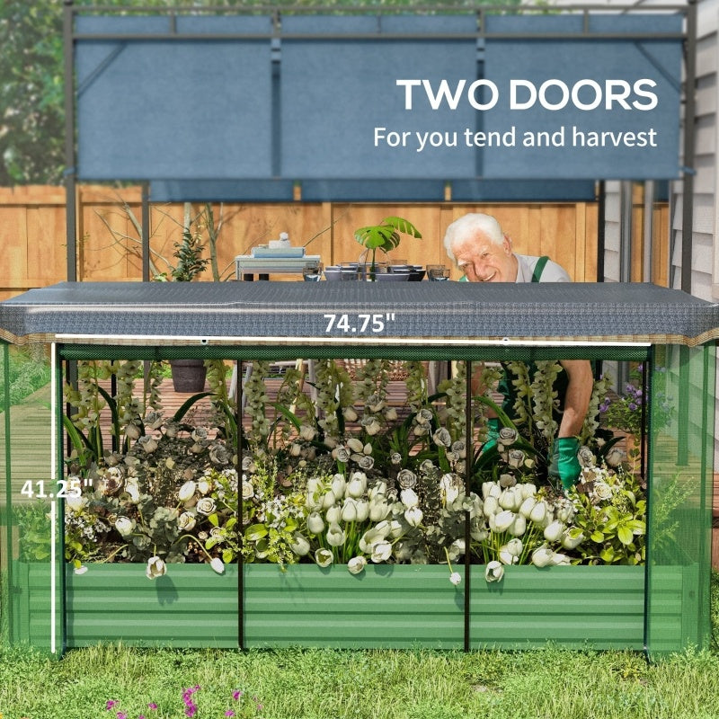 Shopi Vella galvanized steel planter box with two doors and dimensions 74.75 by 41.25 inches for gardening and storage