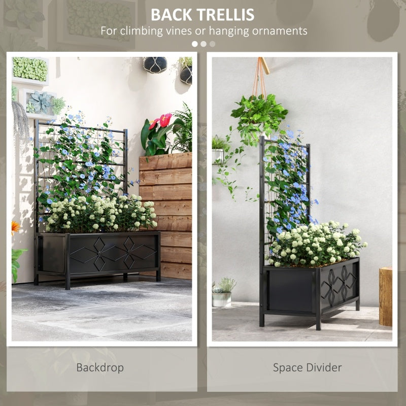 Shopi Vella galvanized raised garden bed with back trellis for climbing vines and hanging ornaments
