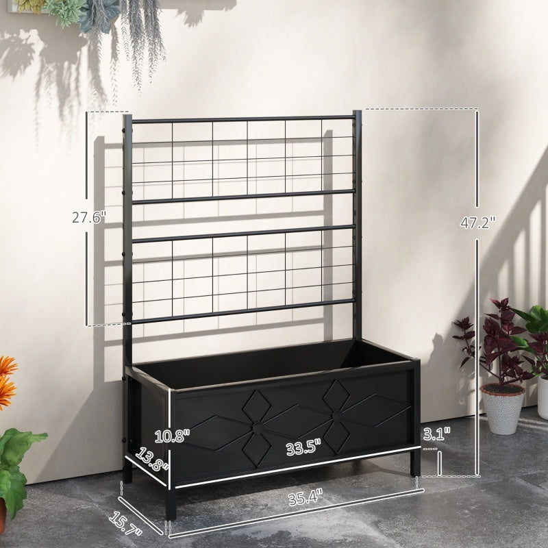 Shopi Vella galvanized raised garden bed with trellis black metal planter box for vertical gardening