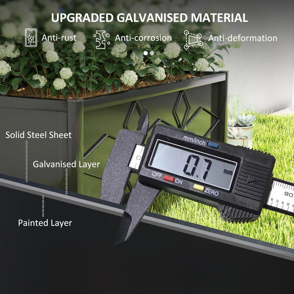 Shopi Vella galvanized raised garden bed showing upgraded galvanized material with solid steel sheet and anti-rust features