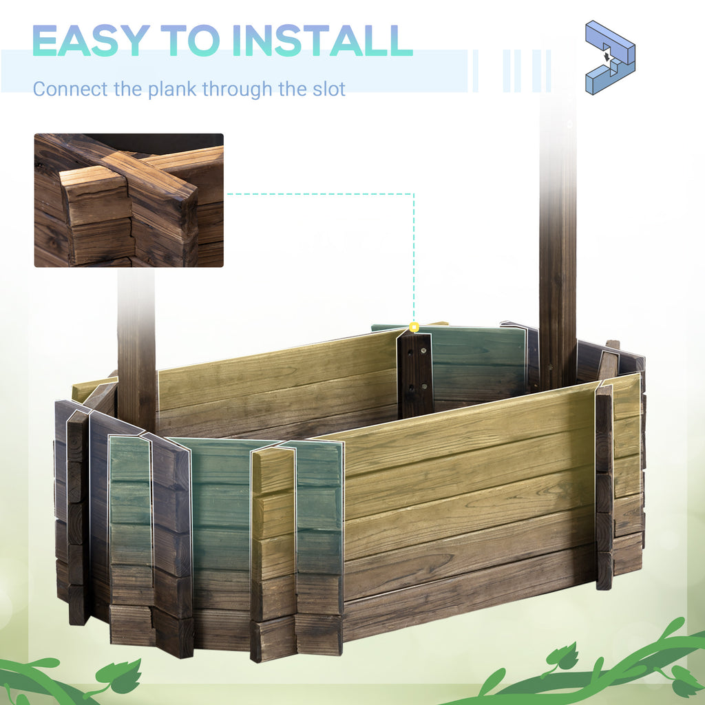 Shopi Vella easy to install wishing well planter for garden made of wooden slats with slot connection