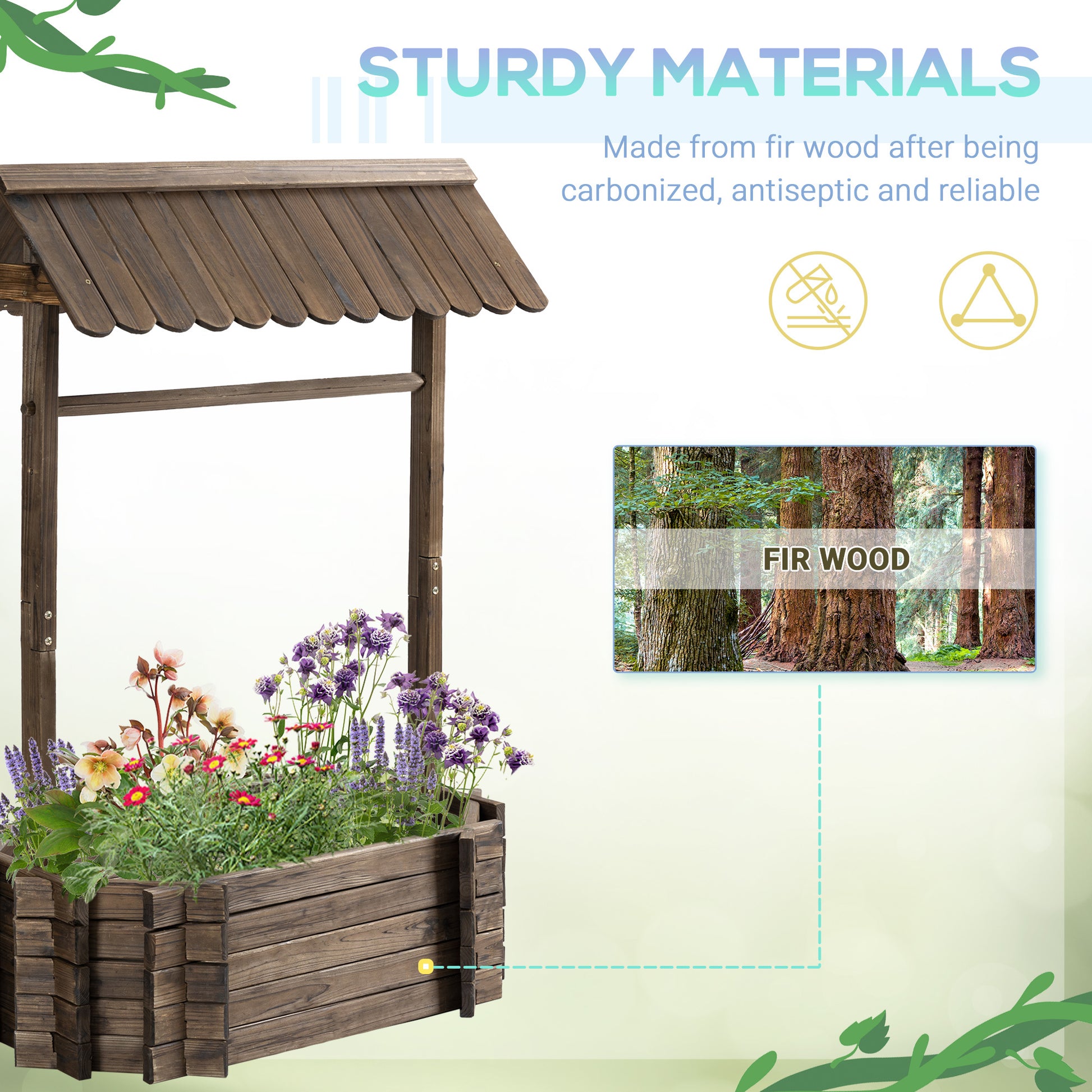 Shopi Vella wishing well planter for garden made of sturdy fir wood with antiseptic finish