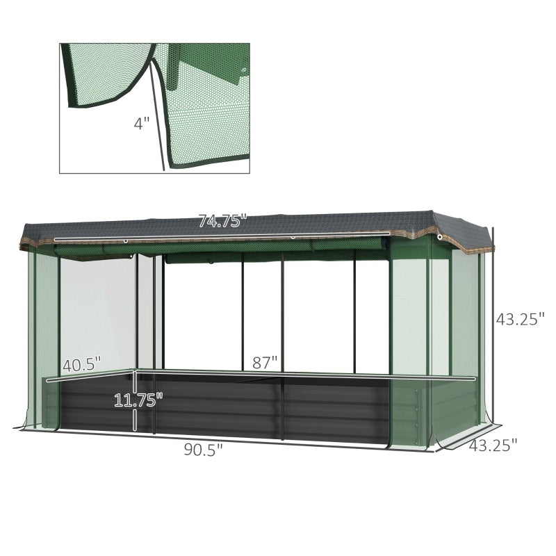 Shopi Vella herb and veggie raised garden box with protective mesh cover and detailed dimensions