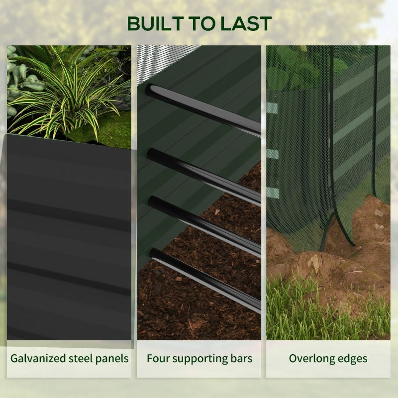Herb and veggie raised garden box with galvanized steel panels four supporting bars and overlong edges