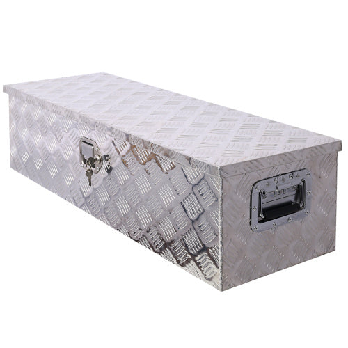 Shopi Vella 39 inch aluminum truck tool box with diamond plate texture and locking latch