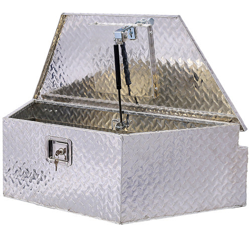 Shopi Vella 39 inch aluminum truck tool box with diamond plate texture and latch lock open lid