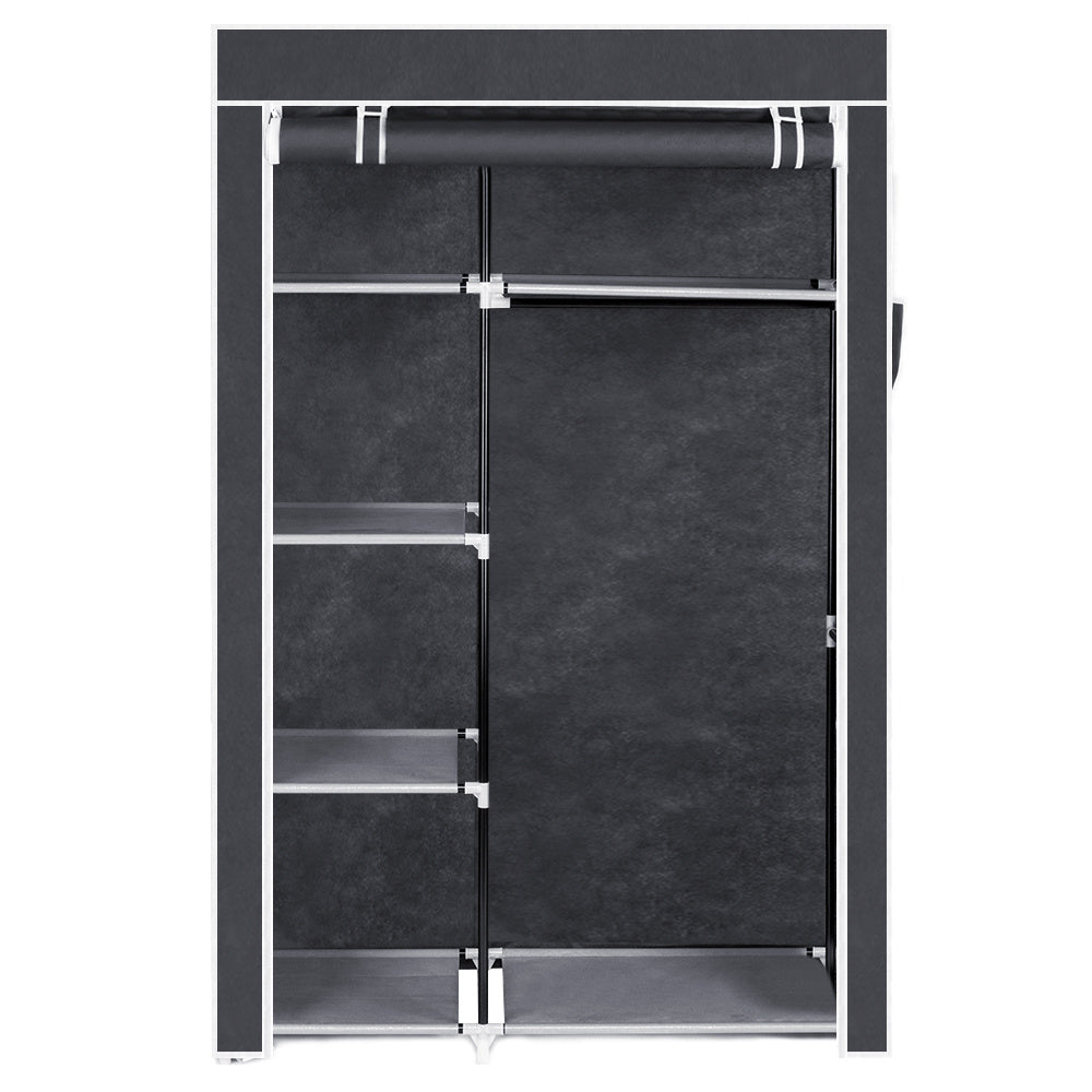 Shopi Vella black fabric multi shelf closet storage solution with shelves and hanging rod
