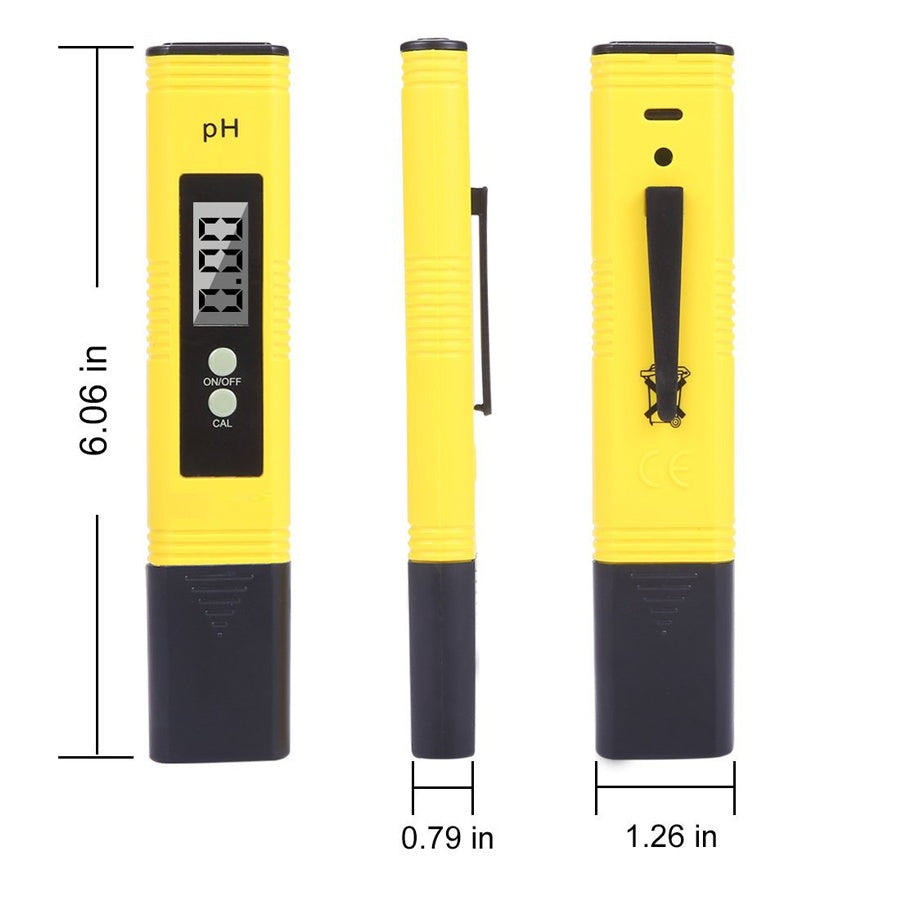 Shopi Vella digital pH meter for aquarium with yellow body and black cap measuring 6.06 inches