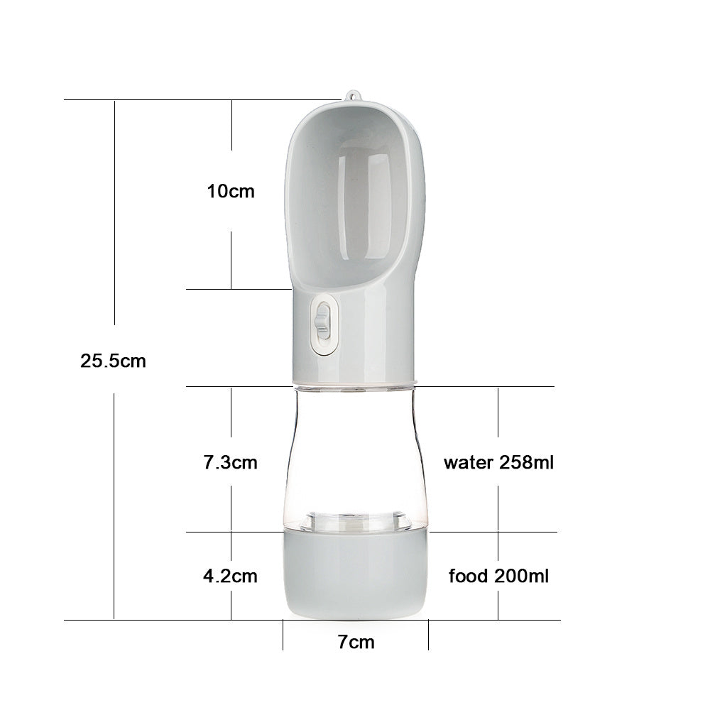 Shopi Vella dog walking water bottle with 258ml water and 200ml food storage capacity