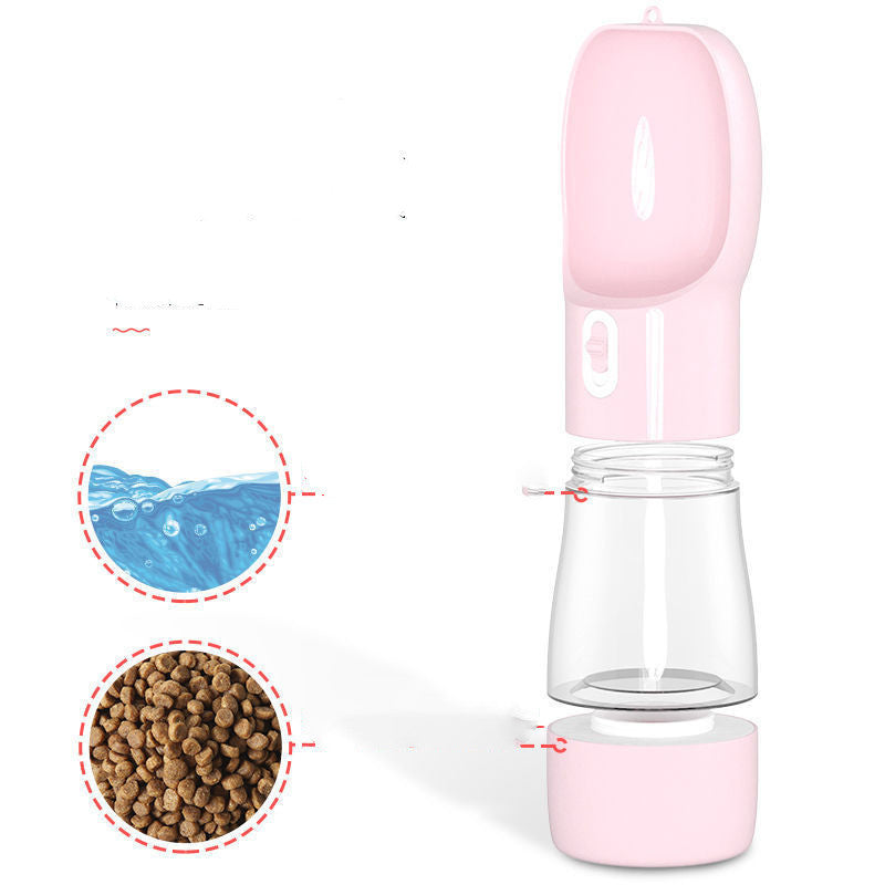 Shopi Vella portable pink dog walking water bottle with attached bowl and storage jar