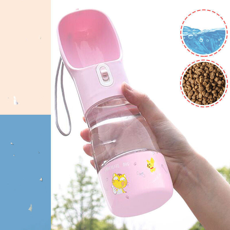 Shopi Vella pink dog walking water bottle with built-in water dispenser and animal design