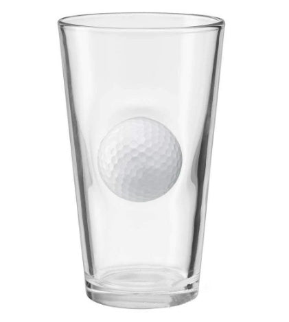 Shopi Vella golf beer mug made of clear glass featuring a 3D golf ball design