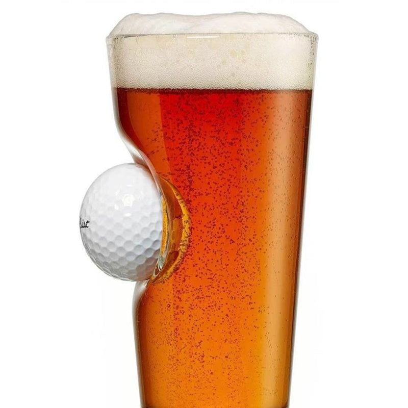Shopi Vella golf beer mug featuring a unique design with a golf ball embedded in the glass