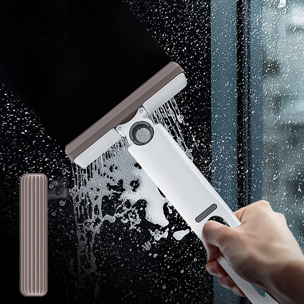 Shopi Vella lazy hand wash-free mop cleaning glass window with water droplets and foam