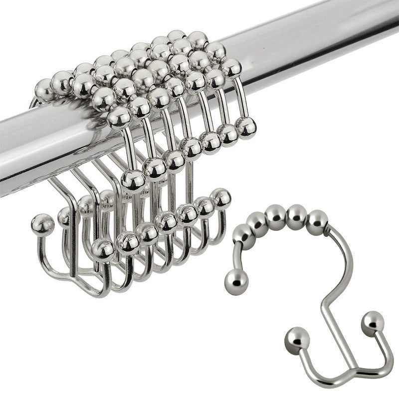 Silver mountain shaped ball curtain hook set for bathroom storage with smooth rolling metal balls