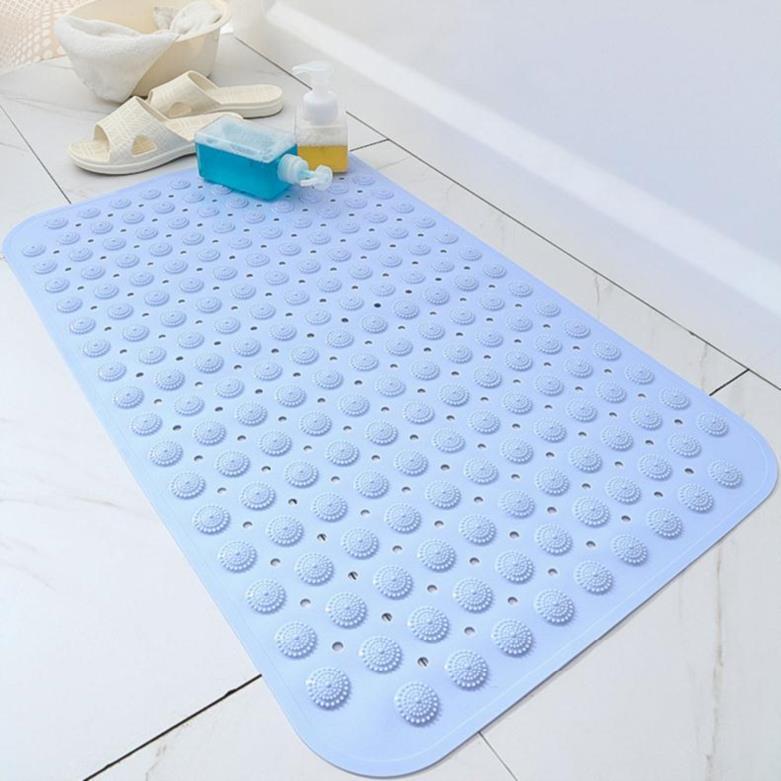 Shopi Vella blue non-slip bathroom floor mat with raised suction cups for secure grip on tiled floors