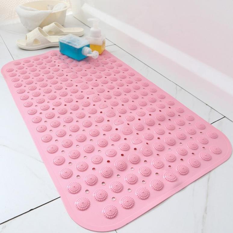 Shopi Vella pink non-slip bathroom floor mat with raised textured grips for safety and comfort