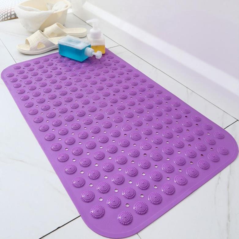 Shopi Vella purple non-slip bathroom floor mat with textured suction cups for safe bathroom use