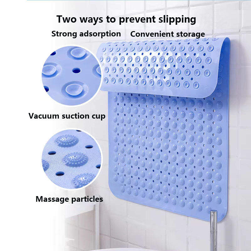 Shopi Vella non-slip bathroom floor mat in blue with vacuum suction cups and massage particles for safety