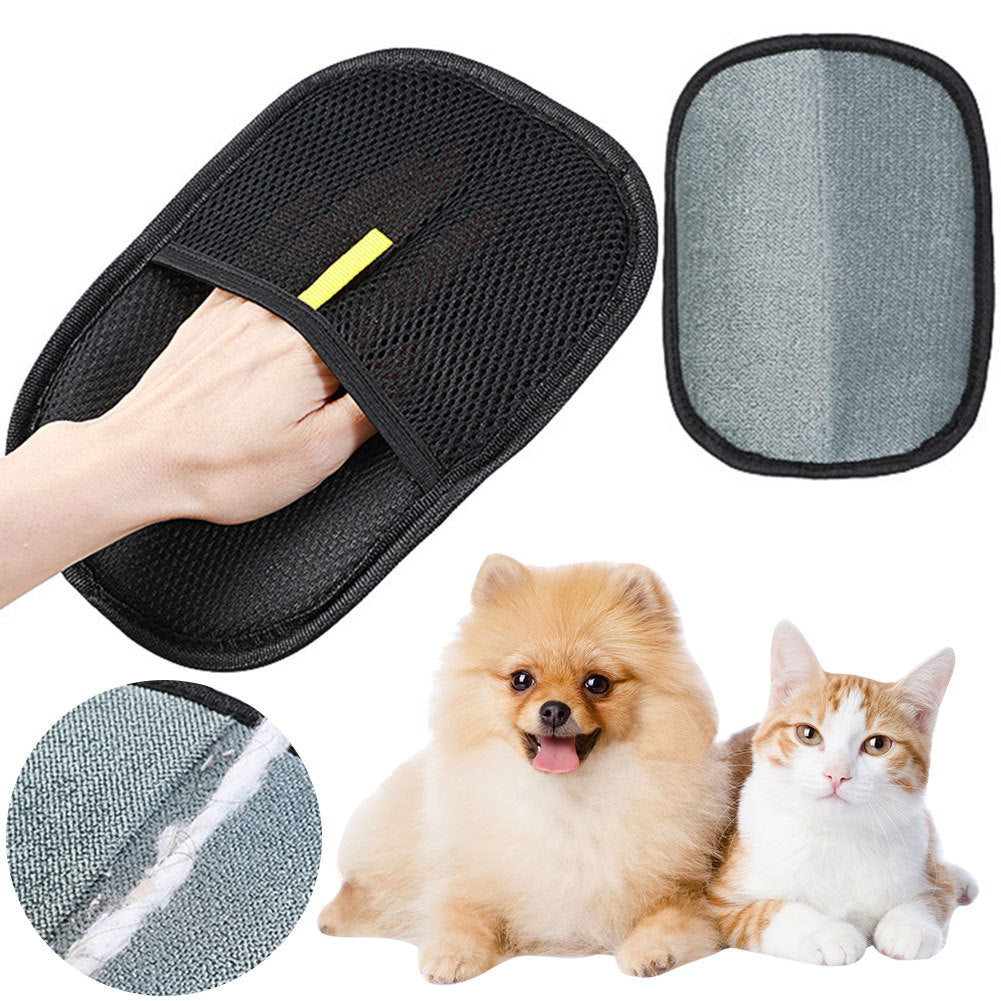 Shopi Vella pet hair remover glove with soft fabric surface for removing pet fur from dogs and cats