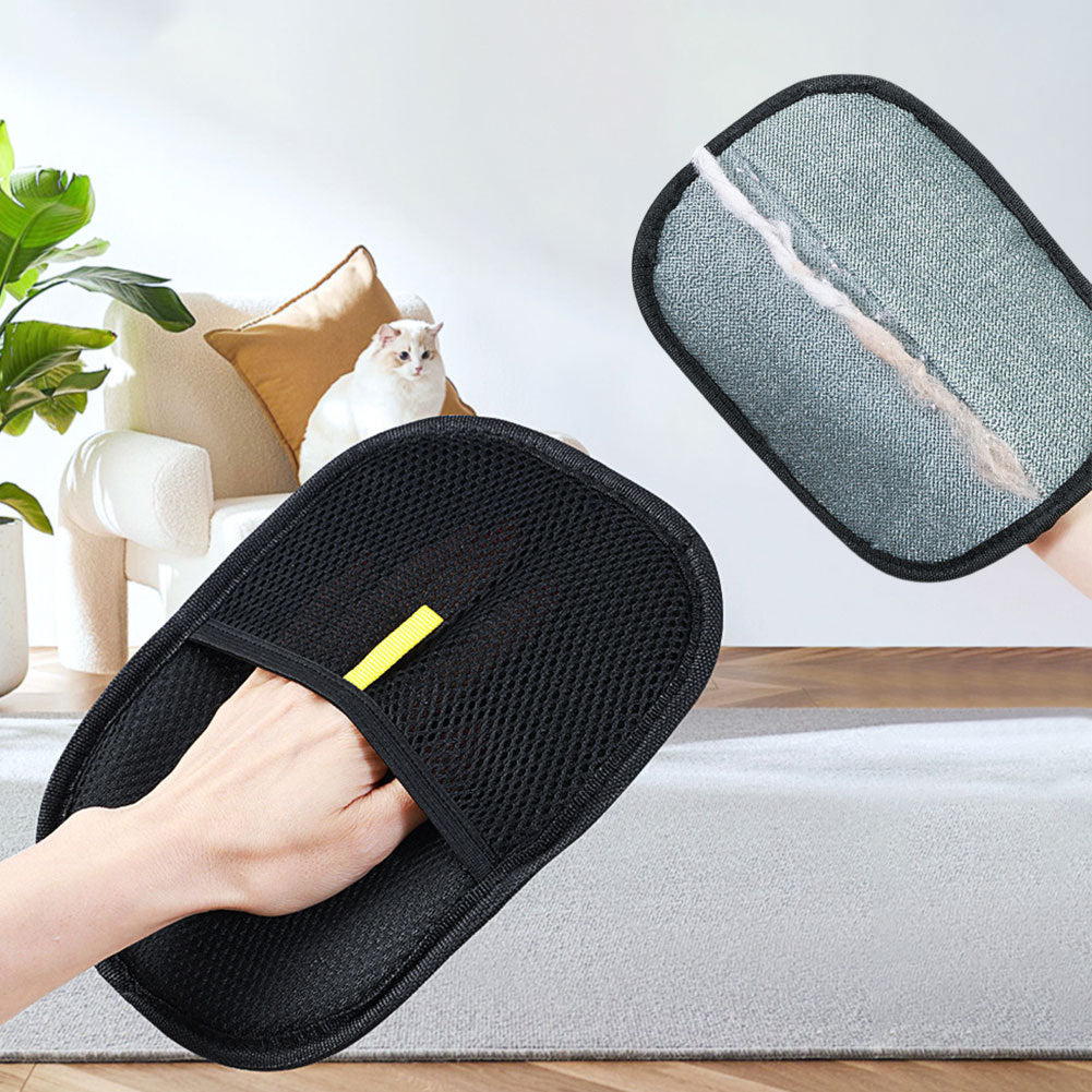 Shopi Vella black pet hair remover glove with soft fabric for easy pet hair removal in living room