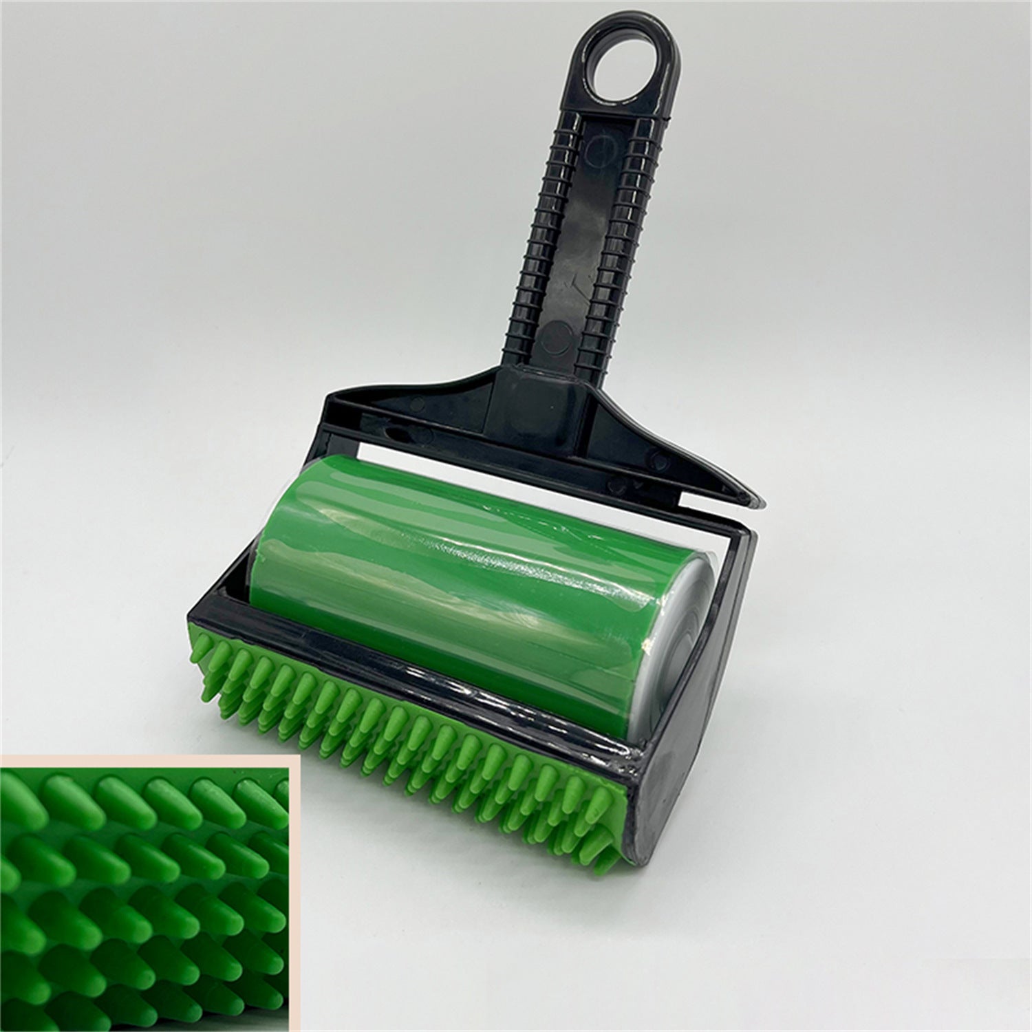Shopi Vella portable washable hair remover with green sticky roller and black handle for home storage