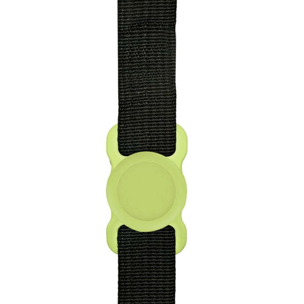 Shopi Vella silicone dog tracker holder in green attached to black dog collar for home storage